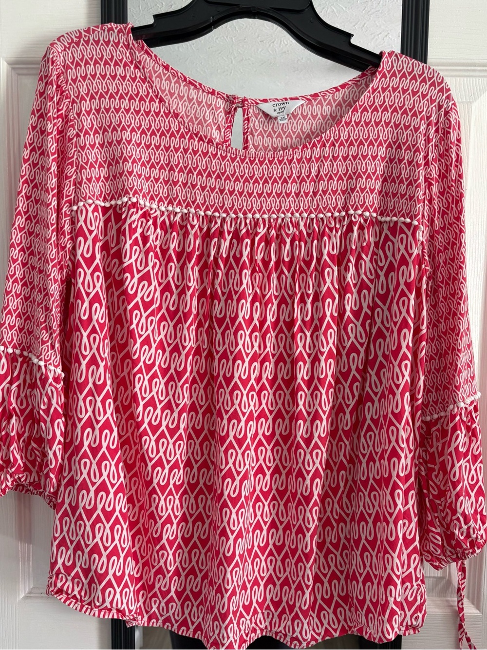 Women’s Pink Patterned Peasant Top